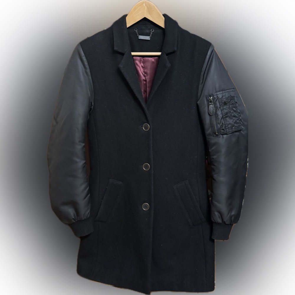 Rare Dr Martens Wool Coat Bomber Jacket Small Black and Burgundy